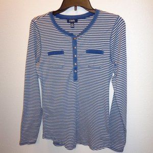 Chaps Women's Long Sleeve Ribbed Striped Top with Pockets Size Large